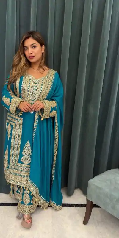 SRK 5237 Navy Blue Color Chinnon Silk With Embroidery Coding Dori-Sequence Work Salwar Suit , Wedding, Party, Festive, Events Etc.4-6 Working Days@ 2399/- | Casual Suits, Jump Suits, Salwar suit, Creative suits, Designer Suits, Palazzo Suits, Party Wear Suits, Patiala Suits, Straight Suits