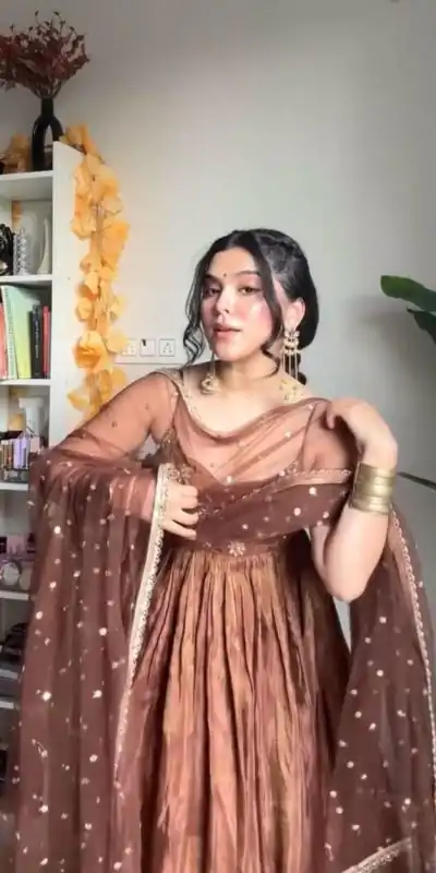 SRK 5239 Brown Color Fendi Silk With Embroidery Sequence Work Anarkali Gown Wedding Party, Festive, Events Etc.4-6 Working Days@1999/- only | Gowns, Bollywood Gowns, Creative Gowns, Designer Gowns, Embroidered Gowns, Party Wear Gowns, Straight Suits