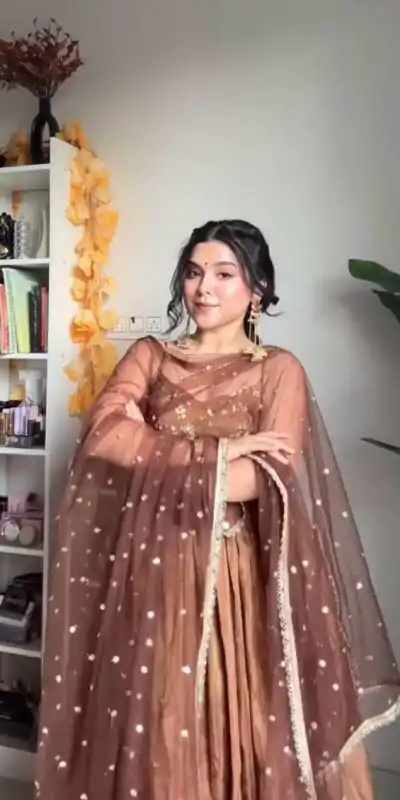 SRK 5239 Brown Color Fendi Silk With Embroidery Sequence Work Anarkali Gown Wedding Party, Festive, Events Etc.4-6 Working Days@1999/- only | Gowns, Bollywood Gowns, Creative Gowns, Designer Gowns, Embroidered Gowns, Party Wear Gowns, Straight Suits