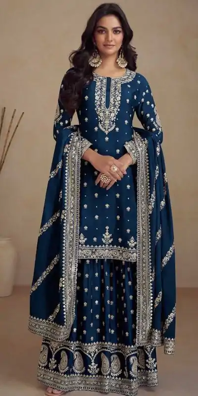 FC 5231 Blue Color Heavy Semi Chinon Silk Codding Embroidery Salwar Suit Casual, Wedding, Party, Festive, Events Etc.4-6 Working Days@ 2899/-only | Casual Suits, Jump Suits, Salwar suit, Creative suits, Designer Suits, Palazzo Suits, Party Wear Suits, Patiala Suits, Straight Suits