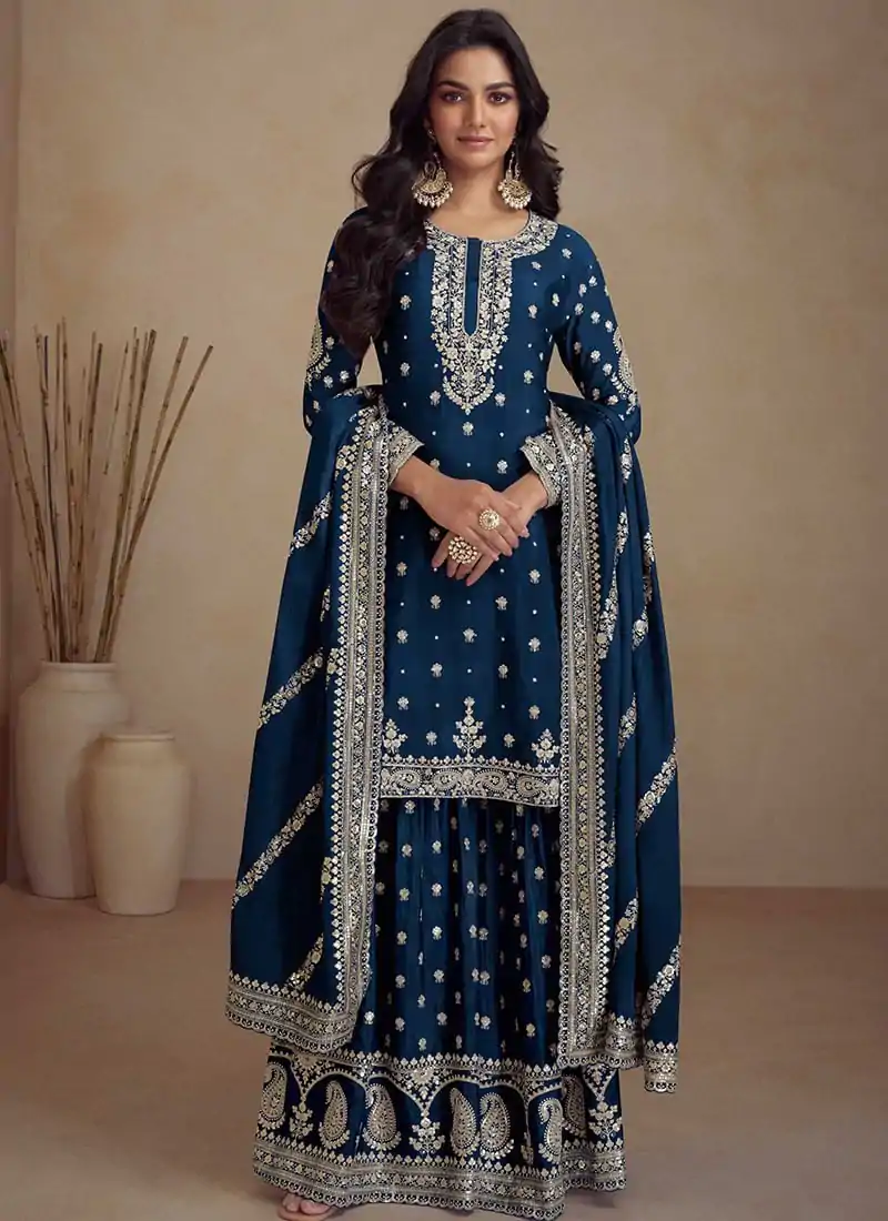 FC 5231 Blue Color Heavy Semi Chinon Silk Codding Embroidery Salwar Suit Casual, Wedding, Party, Festive, Events Etc.4-6 Working Days@ 2899/-only | Casual Suits, Jump Suits, Salwar suit, Creative suits, Designer Suits, Palazzo Suits, Party Wear Suits, Patiala Suits, Straight Suits