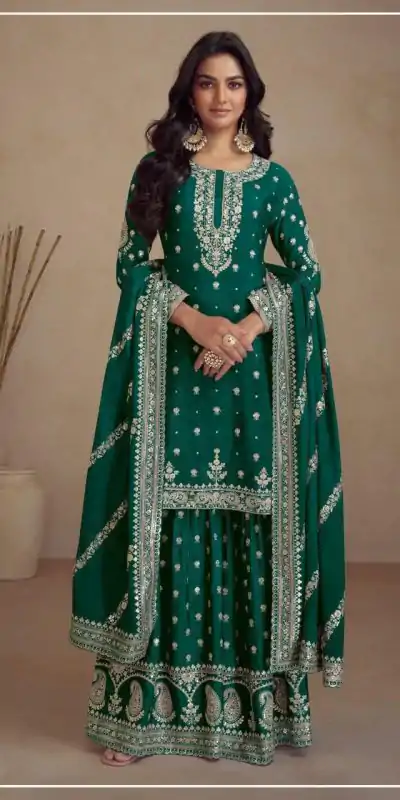 FC 5231 Green Color Heavy Semi Chinon Silk Codding Embroidery Salwar Suit Casual, Wedding, Party, Festive, Events Etc.4-6 Working Days@ 2899/-only | Casual Suits, Jump Suits, Salwar suit, Creative suits, Designer Suits, Palazzo Suits, Party Wear Suits, Patiala Suits, Straight Suits
