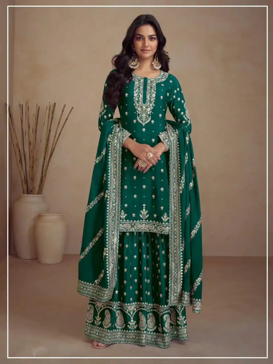 FC 5231 Green Color Heavy Semi Chinon Silk Codding Embroidery Salwar Suit Casual, Wedding, Party, Festive, Events Etc.4-6 Working Days@ 2899/-only | Casual Suits, Jump Suits, Salwar suit, Creative suits, Designer Suits, Palazzo Suits, Party Wear Suits, Patiala Suits, Straight Suits