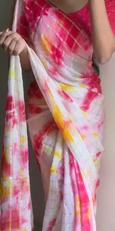 AC Chex Pink Color Viscose Georgette Shibori Hand Dyeing Jari Work Saree Casual, Wedding, Festive, Events . Expected Delivery  4-6 Working Days @1849/- only                                                                  | Designer Sarees, Embroidered Sarees, Sarees, Bollywood Sarees, Creative Sarees, Ethnic Saree, Modern Digital sarees, Party Wear Sarees