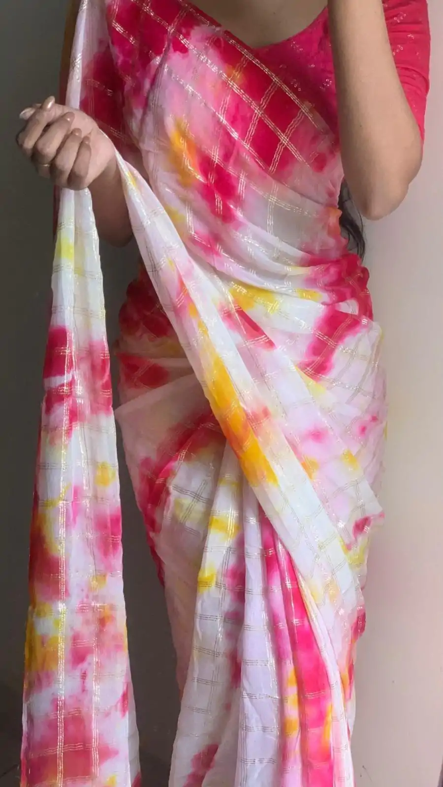 AC Chex Pink Color Viscose Georgette Shibori Hand Dyeing Jari Work Saree Casual, Wedding, Festive, Events . Expected Delivery  4-6 Working Days @1849/- only                                                                  | Designer Sarees, Embroidered Sarees, Sarees, Bollywood Sarees, Creative Sarees, Ethnic Saree, Modern Digital sarees, Party Wear Sarees