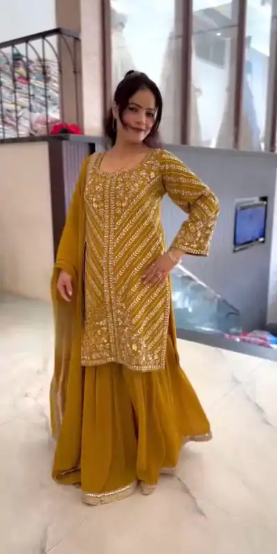 ZSR 3106 Yellow Color Faux Georgette With Embroidery Sequence Work Salwar Suit Casual, Wedding, Party, Festive, Events Etc.4-6 Working Days@ 2049/-only | Casual Suits, Jump Suits, Salwar suit, Creative suits, Designer Suits, Palazzo Suits, Party Wear Suits, Patiala Suits, Straight Suits