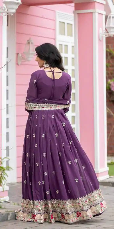 NSR 838 Purple  Color Faux Georgette With Embroidery Sequence Work Anarkali Gown Wedding Party, Festive, Events Etc.4-6 Working Days@2399/- only | Gowns, Bollywood Gowns, Creative Gowns, Designer Gowns, Embroidered Gowns, Party Wear Gowns, Straight Suits