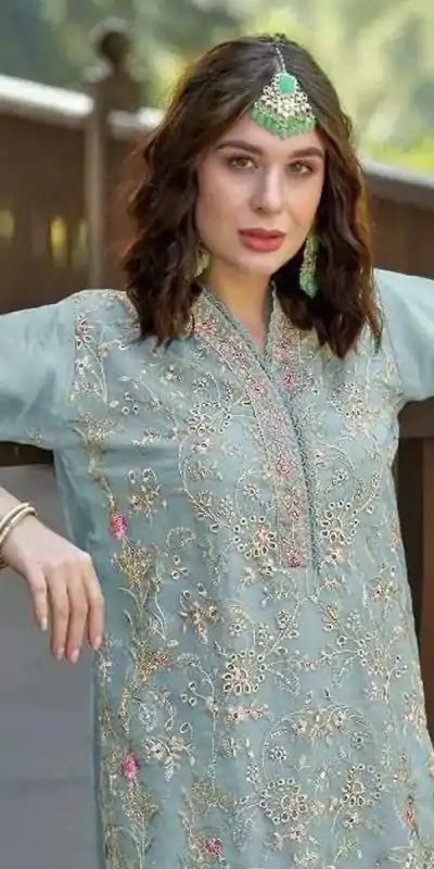 FC 1129 Light Blue Color Organza With Embroidery Sequence Work Salwar Suit Casual, Wedding, Party, Festive, Events Etc.4-6 Working Days@ 2449/-only | Casual Suits, Jump Suits, Salwar suit, Creative suits, Designer Suits, Palazzo Suits, Party Wear Suits, Patiala Suits, Straight Suits