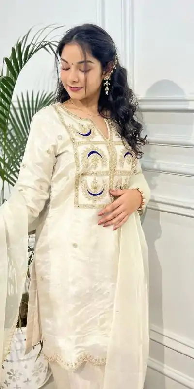 ZSR 3105 White VI Chitra Silk With Heavy Coding Embroidery Sequence Work Salwar Suit , Wedding, Party, Festive, Events Etc.4-6 Working Days@ 1899/-only | Casual Suits, Jump Suits, Salwar suit, Creative suits, Designer Suits, Palazzo Suits, Party Wear Suits, Patiala Suits, Straight Suits