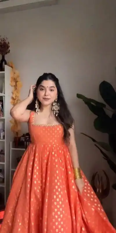 RTC 5832 Orange Color Jacquard silk weaving with Lace border Anarkal Suit , Wedding, Party, Festive, Events. Expected Delivery 4-6 Working Days @2149/-Only | Anarkali Suits, Bollywood Anarkali, Creative-Anarkali, Designer Anarkali, Embroidered Anarkali, Party Wear Anarkali