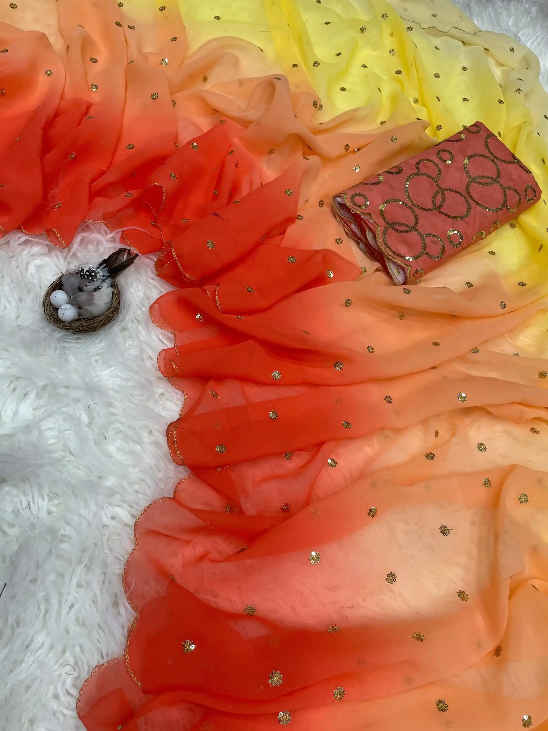 MS 470 Orange color Georgette With Sequence Worked Butti Saree Casual, Wedding, Festive, Events . Expected Delivery  4-6 Working Days @1699/- only                                                                                                                                                                                  | Designer Sarees, Embroidered Sarees, Sarees, Bollywood Sarees, Creative Sarees, Ethnic Saree, Modern Digital sarees, Party Wear Sarees