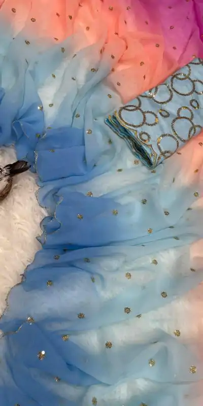 MS 470 Sky Blue color Georgette With Sequence Worked Butti Saree Casual, Wedding, Festive, Events . Expected Delivery  4-6 Working Days @1699/- only                                                                                                                                                                                  | Designer Sarees, Embroidered Sarees, Sarees, Bollywood Sarees, Creative Sarees, Ethnic Saree, Modern Digital sarees, Party Wear Sarees