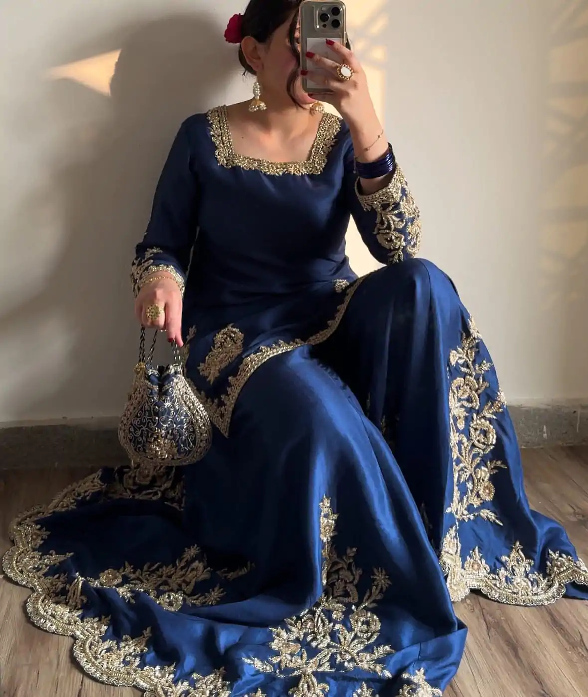 LG 1872 Blue Color Chinnon Silk With Embroidery Work Sharara Suit Wedding, Party, Festive, Events Etc.  Expected Delivery 4-6 Working Days @2049/- | Casual Suits, Jump Suits, Salwar suit, Creative suits, Designer Suits, Palazzo Suits, Party Wear Suits, Patiala Suits, Straight Suits