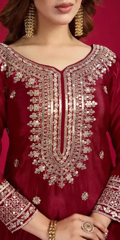 NSR-800 Marron Color Chinnon Silk With Embroidery Work Sharara Suit Wedding, Party, Festive, Events Etc.  Expected Delivery 4-6 Working Days @2149/- | Casual Suits, Jump Suits, Salwar suit, Creative suits, Designer Suits, Palazzo Suits, Party Wear Suits, Patiala Suits, Straight Suits