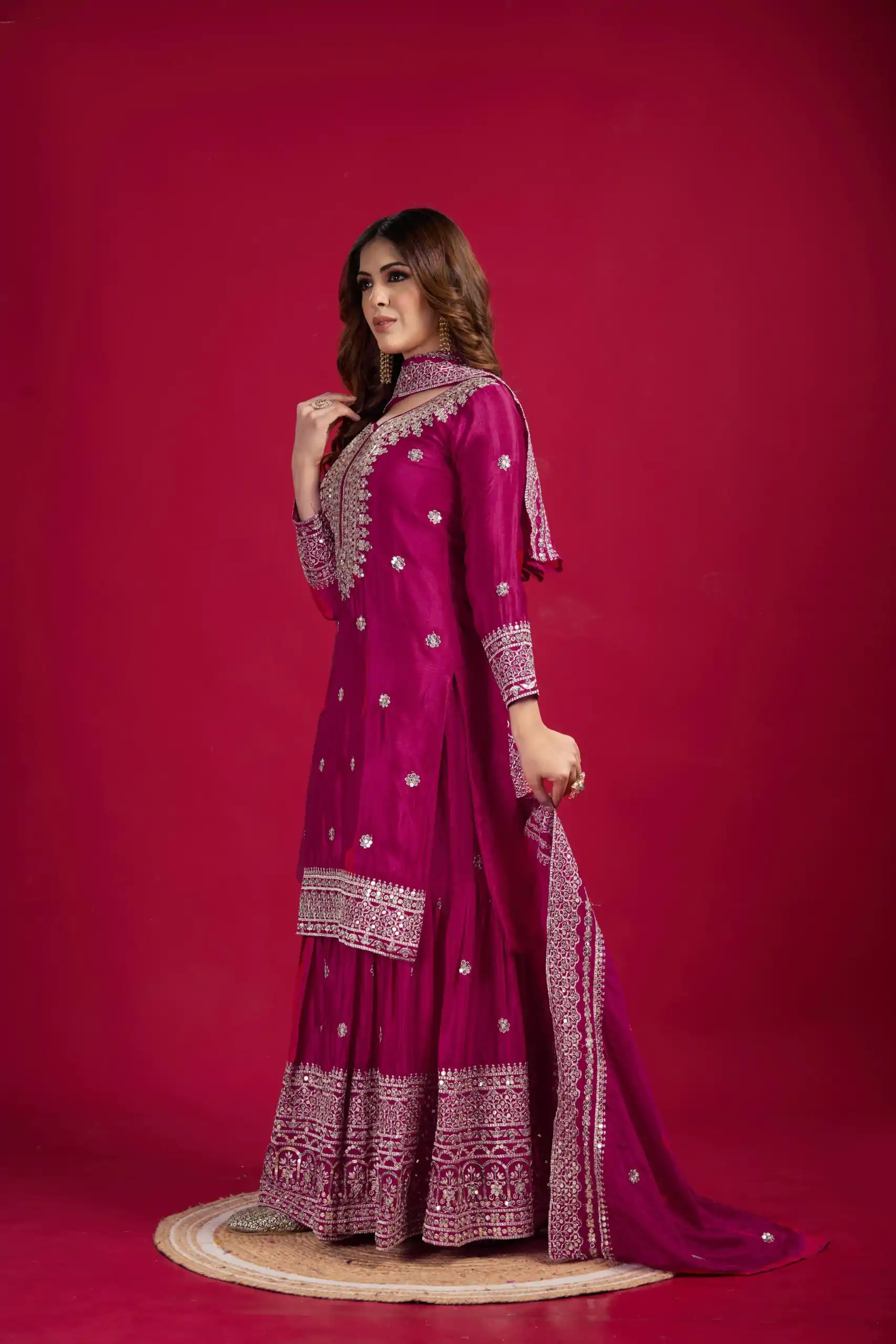 NSR-800 Pink Color Chinnon Silk With Embroidery Work Sharara Suit Wedding, Party, Festive, Events Etc.  Expected Delivery 4-6 Working Days @2149/- | Casual Suits, Jump Suits, Salwar suit, Creative suits, Designer Suits, Palazzo Suits, Party Wear Suits, Patiala Suits, Straight Suits