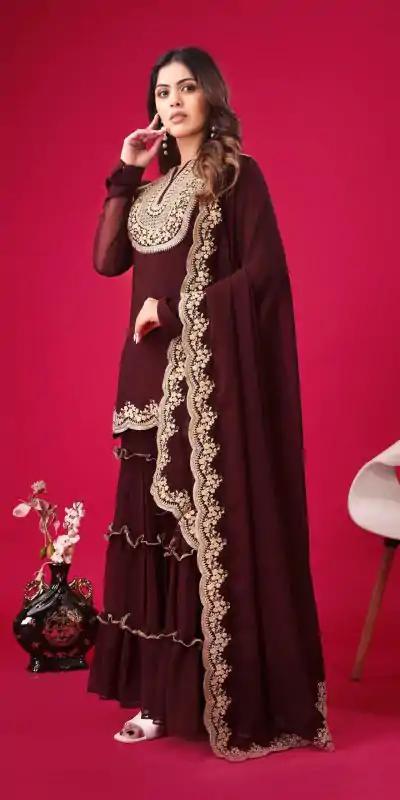 SRK 5236 Maroon Color Faux Georgette With Embroidery Sequence Work Salwar Suit , Wedding, Party, Festive, Events Etc.4-6 Working Days@ 2399/-only | Casual Suits, Jump Suits, Salwar suit, Creative suits, Designer Suits, Palazzo Suits, Party Wear Suits, Patiala Suits, Straight Suits