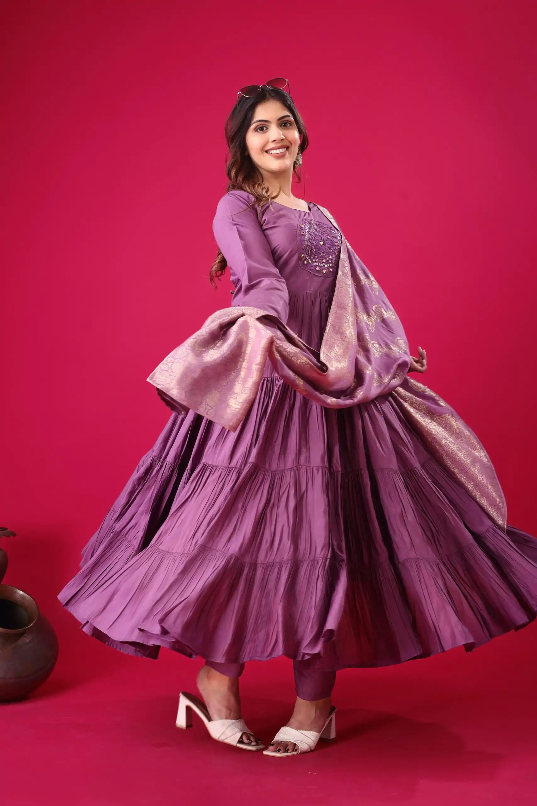 ZSR 3107 Purple Color Roman Silk With Embroidery Sequence Work Anarkali Gown Wedding Party, Festive, Events Etc.4-6 Working Days@1999/- only | Gowns, Bollywood Gowns, Creative Gowns, Designer Gowns, Embroidered Gowns, Party Wear Gowns, Straight Suits