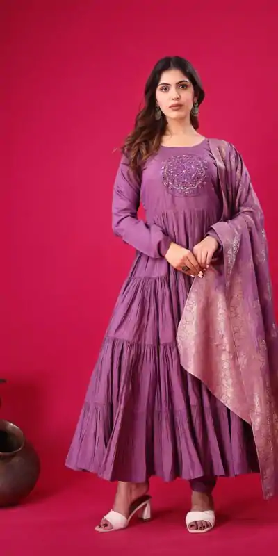 ZSR 3107 Purple Color Roman Silk With Embroidery Sequence Work Anarkali Gown Wedding Party, Festive, Events Etc.4-6 Working Days@1999/- only | Gowns, Bollywood Gowns, Creative Gowns, Designer Gowns, Embroidered Gowns, Party Wear Gowns, Straight Suits