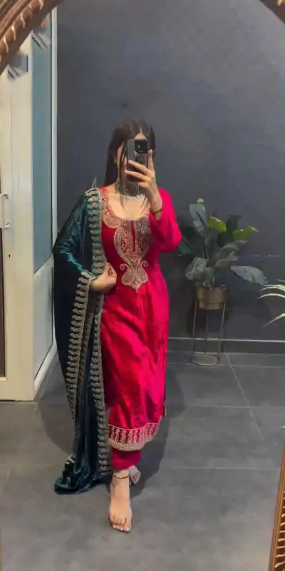 ZSR 3095 Red Color Velvet With Heavy Embroidery Sequence Salwar Suit Casual, Wedding, Party, Festive, Events Etc.4-6 Working Days@ 1999/-only  | Casual Suits, Jump Suits, Salwar suit, Creative suits, Designer Suits, Palazzo Suits, Party Wear Suits, Patiala Suits, Straight Suits
