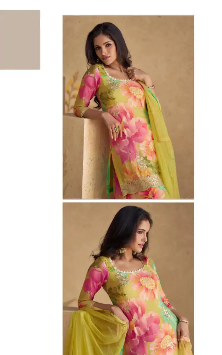FC 5542 Pink Color chinon Print Silk with Dall Crepe Sharara Suit Wedding, Party, Festive, Events Etc.  Expected Delivery 4-6 Working Days @2099/- | Casual Suits, Jump Suits, Salwar suit, Creative suits, Designer Suits, Palazzo Suits, Party Wear Suits, Patiala Suits, Straight Suits
