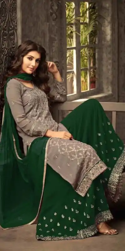 FC 47001 Green Color Georgette With Embroidery work With Stone Suit Casual, Wedding, Party, Festive, Events Etc.4-6 Working Days@ 1849/-only | Casual Suits, Jump Suits, Salwar suit, Creative suits, Designer Suits, Palazzo Suits, Party Wear Suits, Patiala Suits, Straight Suits