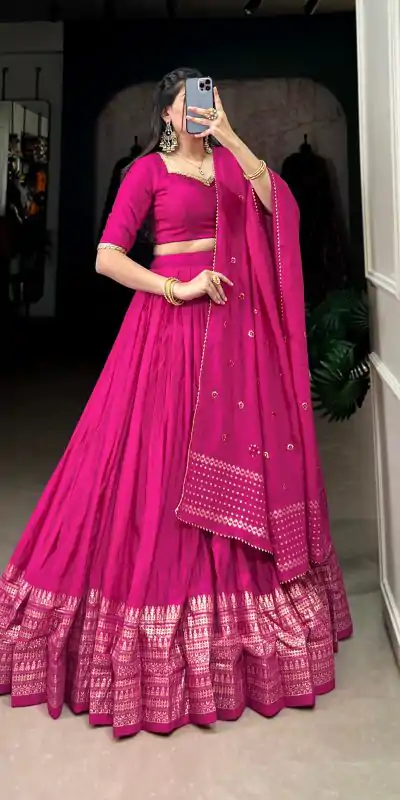 LNB 1906 Pink Color Pure Chanderi Plain With Zari Weaving Work Border Lehenga Choli Wedding, Party, Festive, Events Etc. Delivery 4-6 Working Days Rs 1999 | Lehenga, Bollywood Lehenga, Creative Lehenga, Designer Lehenga, Embroidered Lehenga, Party Wear Lehenga