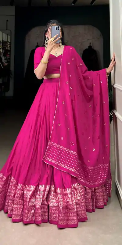 LNB 1906 Pink Color Pure Chanderi Plain With Zari Weaving Work Border Lehenga Choli Wedding, Party, Festive, Events Etc. Delivery 4-6 Working Days Rs 1999 | Lehenga, Bollywood Lehenga, Creative Lehenga, Designer Lehenga, Embroidered Lehenga, Party Wear Lehenga