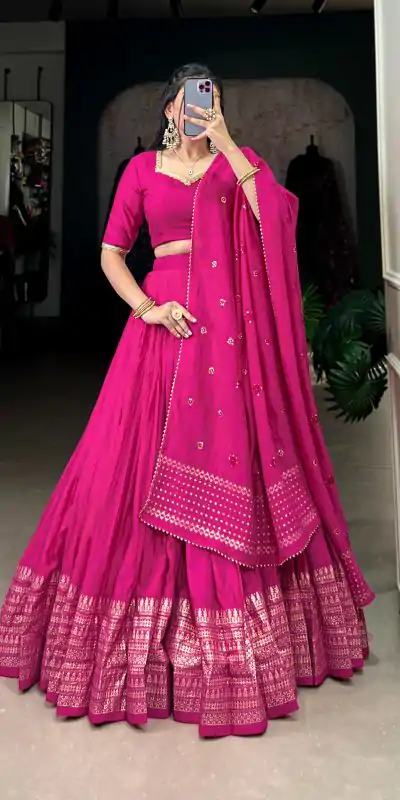 LNB 1906 Pink Color Pure Chanderi Plain With Zari Weaving Work Border Lehenga Choli Wedding, Party, Festive, Events Etc. Delivery 4-6 Working Days Rs 1999 | Lehenga, Bollywood Lehenga, Creative Lehenga, Designer Lehenga, Embroidered Lehenga, Party Wear Lehenga