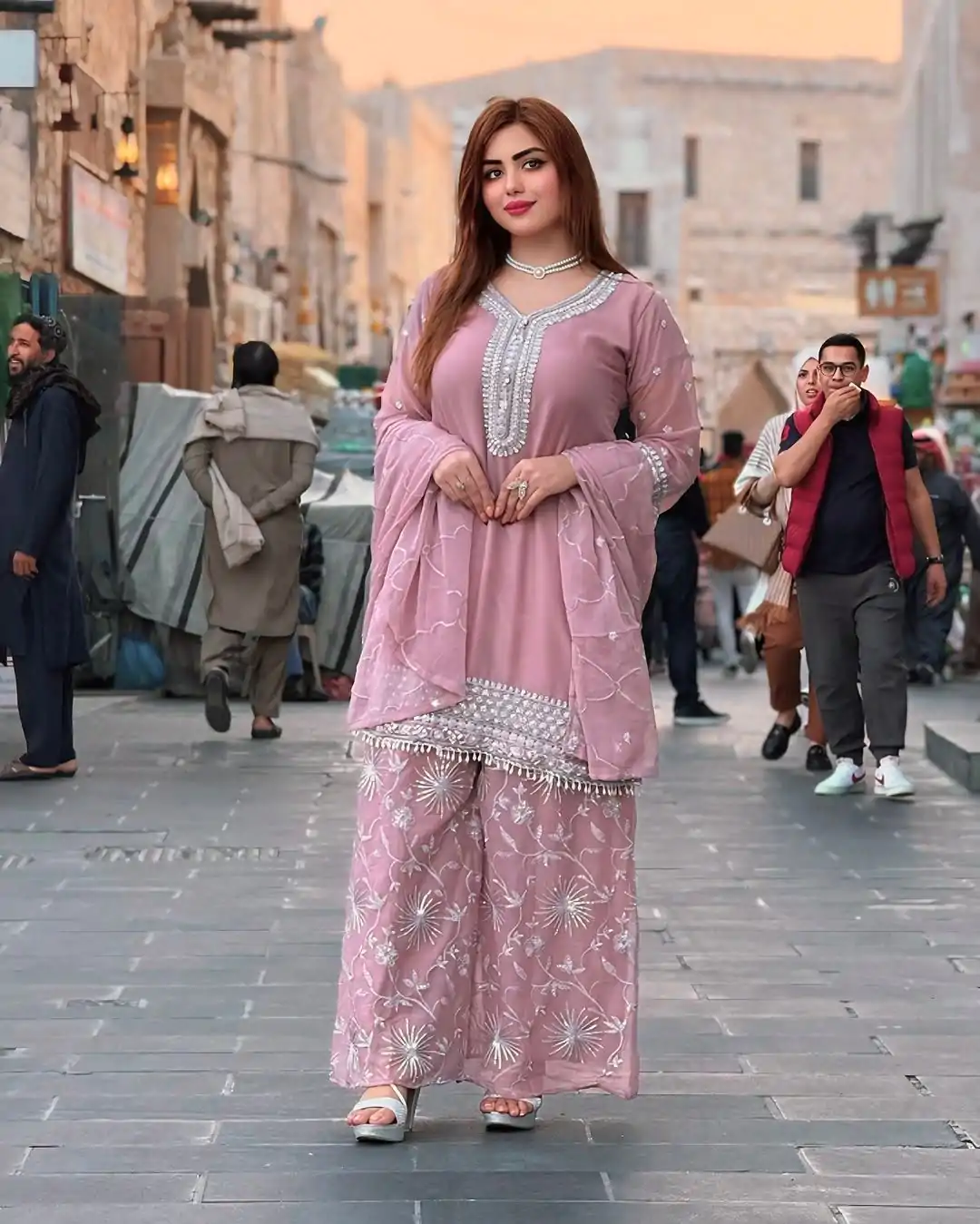 NSR 836 Light Pink Color Faux Georgette With Embroidery Sharara Suit Wedding, Party, Festive, Events Etc.  Expected Delivery 4-6 Working Days @2049/- | Casual Suits, Jump Suits, Salwar suit, Creative suits, Designer Suits, Palazzo Suits, Party Wear Suits, Patiala Suits, Straight Suits