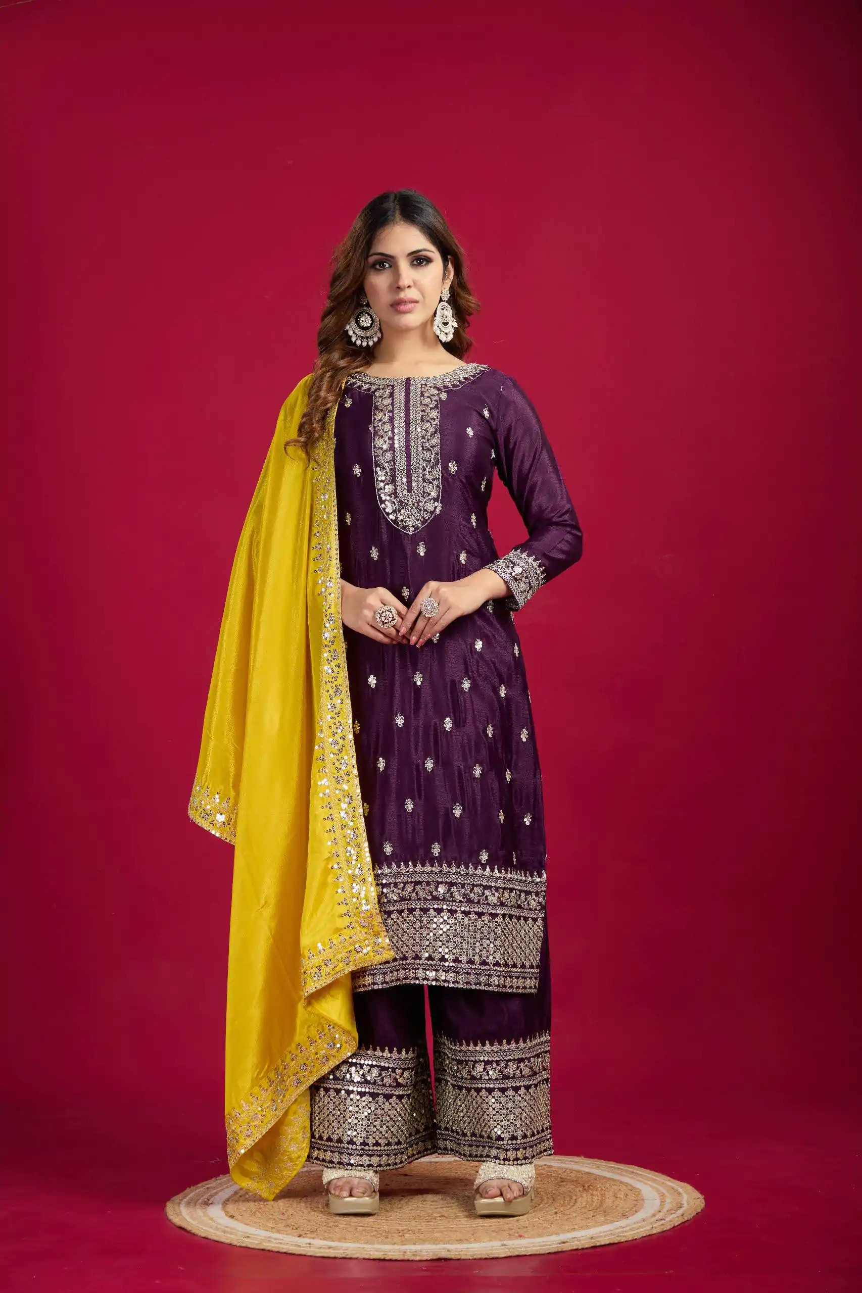 SRK 5231 Purple Color Pure Chinnon Silk With Embroidery Sequence Work Salwar Suit Casual, Wedding, Party, Festive, Events Etc.4-6 Working Days@ 1899/-only | Casual Suits, Jump Suits, Salwar suit, Creative suits, Designer Suits, Palazzo Suits, Party Wear Suits, Patiala Suits, Straight Suits