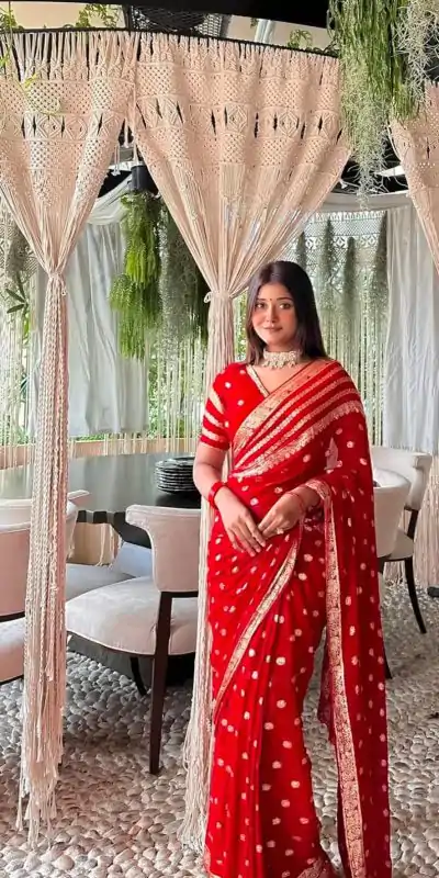 MS Pani Red Color Viscose Georgette With Pure Jacquard Zari Saree Casual, Wedding, Festive, Events . Expected Delivery  4-6 Working Days @1599/- only | Designer Sarees, Embroidered Sarees, Sarees, Bollywood Sarees, Creative Sarees, Ethnic Saree, Modern Digital sarees, Party Wear Sarees