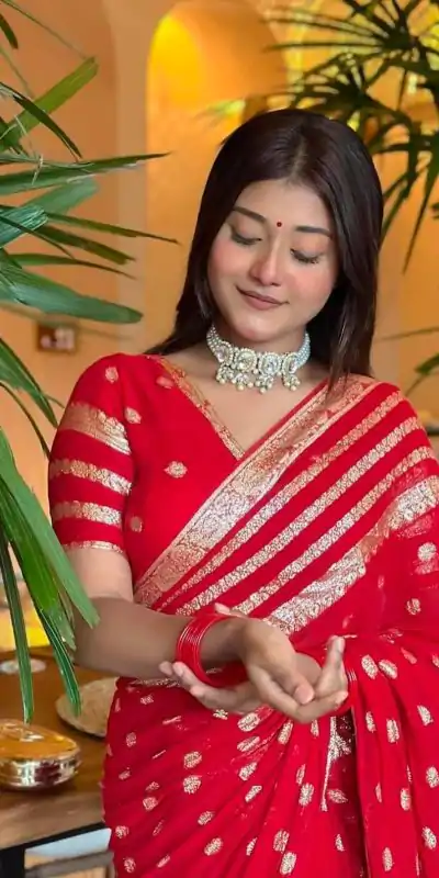 MS Pani Red Color Viscose Georgette With Pure Jacquard Zari Saree Casual, Wedding, Festive, Events . Expected Delivery  4-6 Working Days @1599/- only | Designer Sarees, Embroidered Sarees, Sarees, Bollywood Sarees, Creative Sarees, Ethnic Saree, Modern Digital sarees, Party Wear Sarees