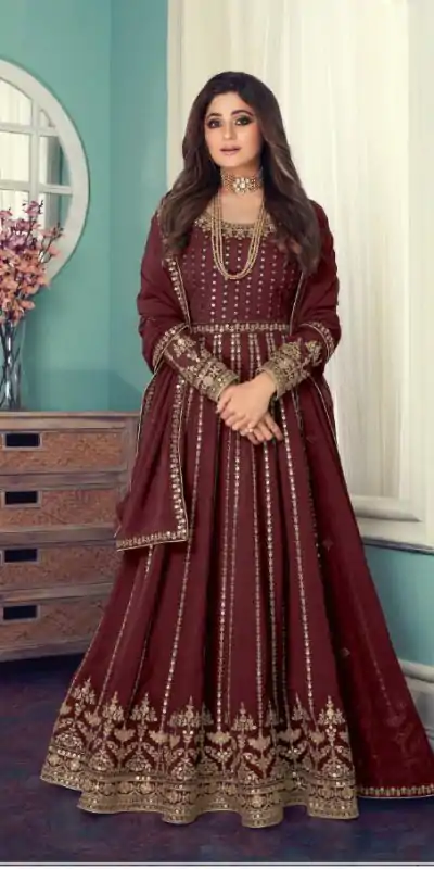FC 8543 Maroon Color Georgette Codding Sequence Embroidery Work Anarkali Gown Wedding Party, Festive, Events Etc.4-6 Working Days@2149/- only | Gowns, Bollywood Gowns, Creative Gowns, Designer Gowns, Embroidered Gowns, Party Wear Gowns, Straight Suits