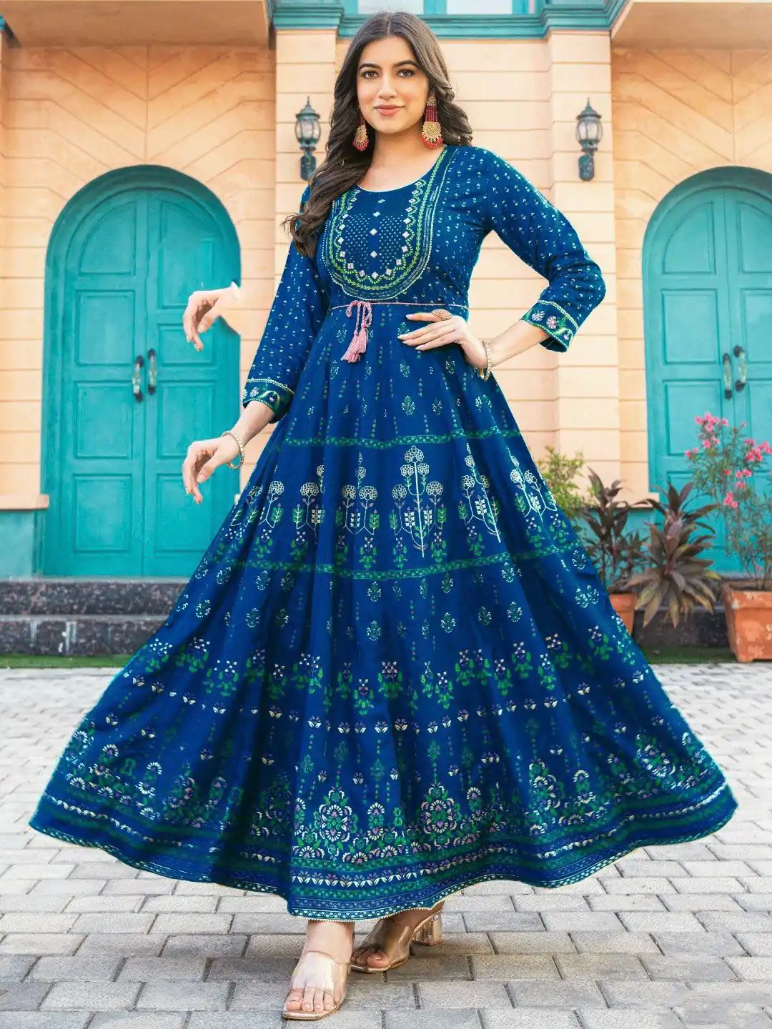  INLI Glam NX Blue Color Rayon Print Embroidery Work Long Anarkali Gown Wedding Party, Festive, Events Etc.4-6 Working Days@1699/- only | Gowns, Bollywood Gowns, Creative Gowns, Designer Gowns, Embroidered Gowns, Party Wear Gowns, Straight Suits
