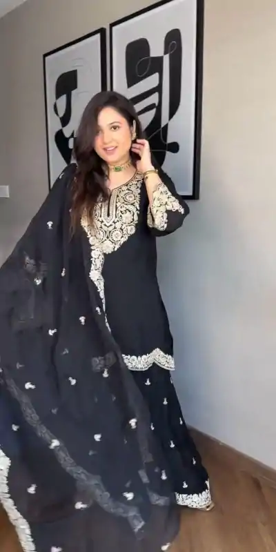 SRK 5231 Black Color Pure Chinnon Silk With Embroidery Coding Dori-Sequence Salwar Suit , Wedding, Party, Festive, Events Etc.4-6 Working Days@ 2099/-only | Casual Suits, Jump Suits, Salwar suit, Creative suits, Designer Suits, Palazzo Suits, Party Wear Suits, Patiala Suits, Straight Suits