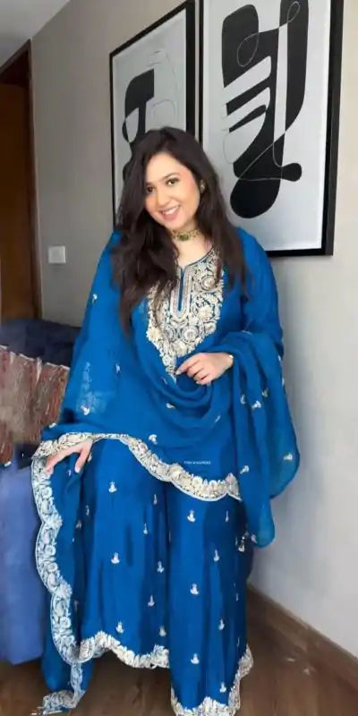 SRK 5231 Blue Color Pure Chinnon Silk With Embroidery Coding Dori-Sequence Salwar Suit , Wedding, Party, Festive, Events Etc.4-6 Working Days@ 2099/-only | Casual Suits, Jump Suits, Salwar suit, Creative suits, Designer Suits, Palazzo Suits, Party Wear Suits, Patiala Suits, Straight Suits