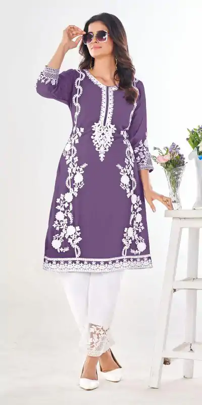 INLI Purple Color Georgette and Heavy Embroidery work Kurti With Pant Casual, Wedding, Party, Festive, Events Etc. Expected Delivery 4-6 Working Days @1649 | Kurti, Bollywood Kurti, Creative Kurtis, Designer Kurti, Party Wear Kurti, Selfie Kurti