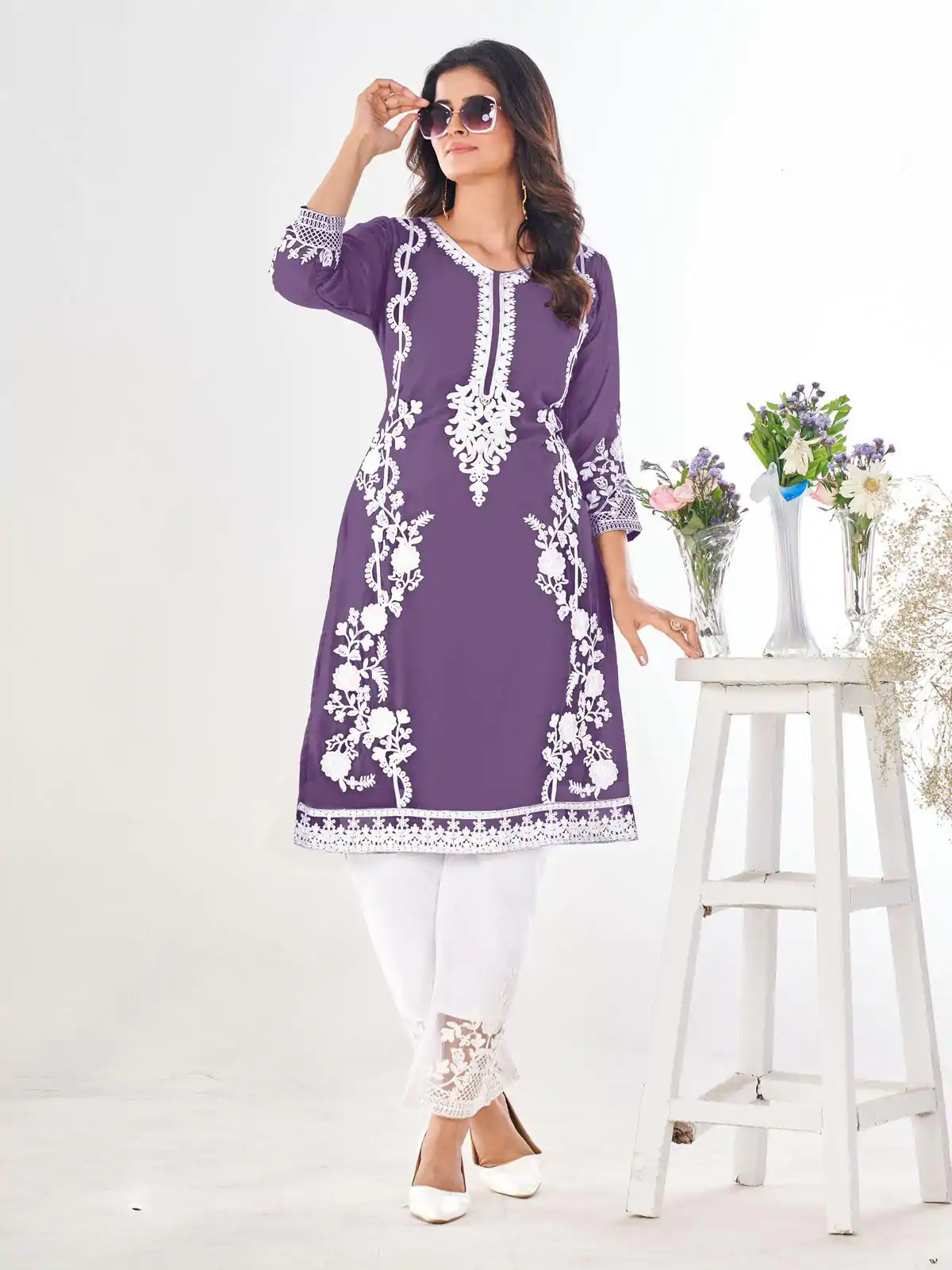 INLI Purple Color Georgette and Heavy Embroidery work Kurti With Pant Casual, Wedding, Party, Festive, Events Etc. Expected Delivery 4-6 Working Days @1649 | Kurti, Bollywood Kurti, Creative Kurtis, Designer Kurti, Party Wear Kurti, Selfie Kurti