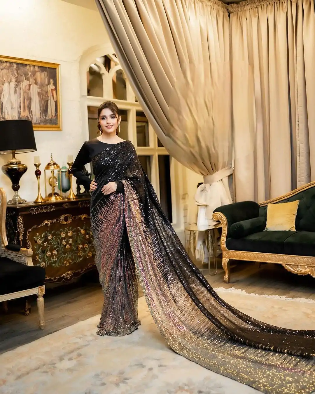 DF 3407 Black color Dual Sequins 3MM & 5MM Embroidery Sequins Work Saree Casual, Wedding, Festive, Events . Expected Delivery  4-6 Working Days @1749/- only | Designer Sarees, Embroidered Sarees, Sarees, Bollywood Sarees, Creative Sarees, Ethnic Saree, Modern Digital sarees, Party Wear Sarees