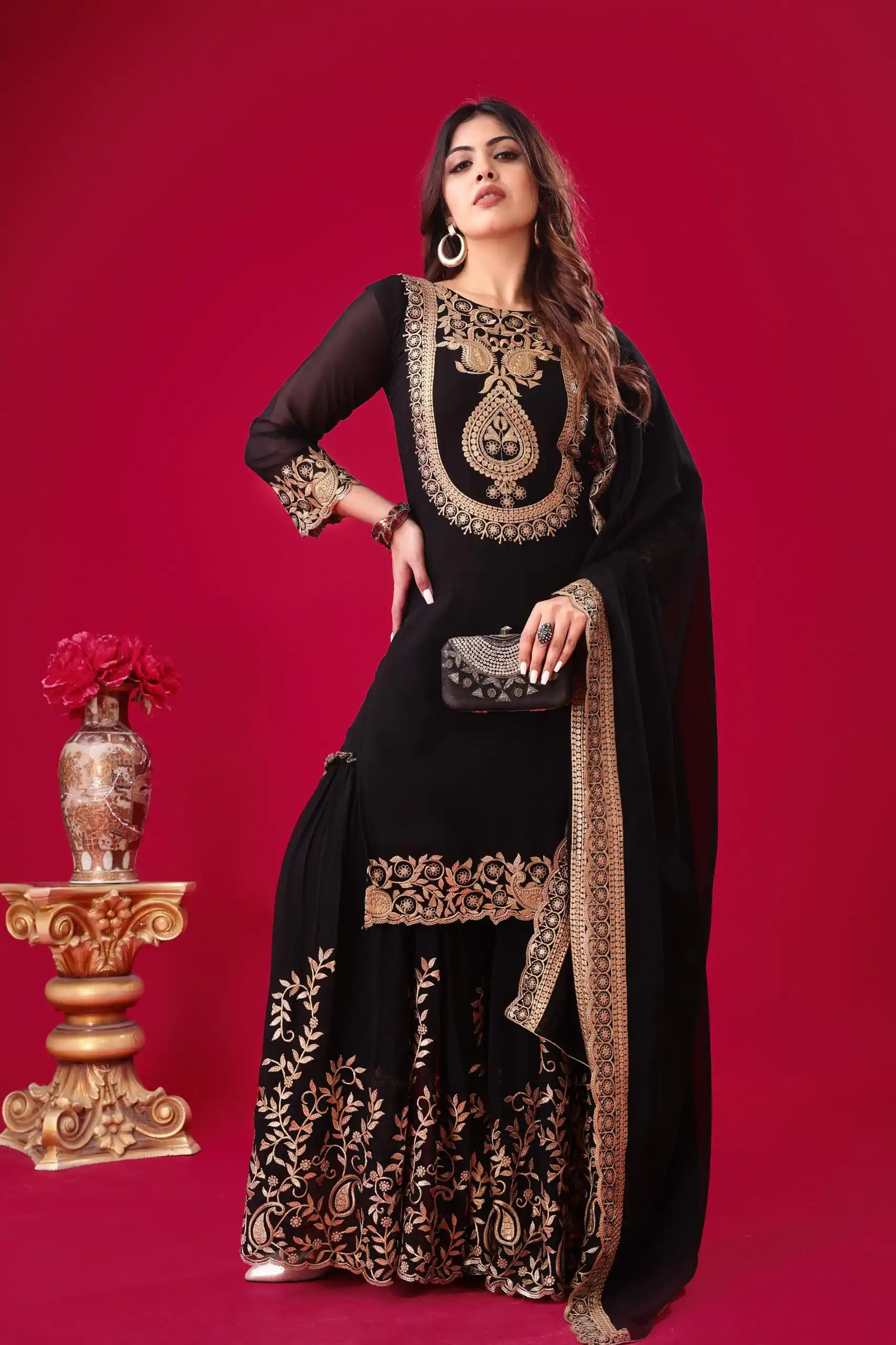SRK-5242 Black Faux Georgette Embroidery Sequence Work Salwar Suit  Casual, Wedding, Party, Festive, Events Etc.4-6 Working Days@ 2099/-only | Casual Suits, Jump Suits, Salwar suit, Creative suits, Designer Suits, Palazzo Suits, Party Wear Suits, Patiala Suits, Straight Suits