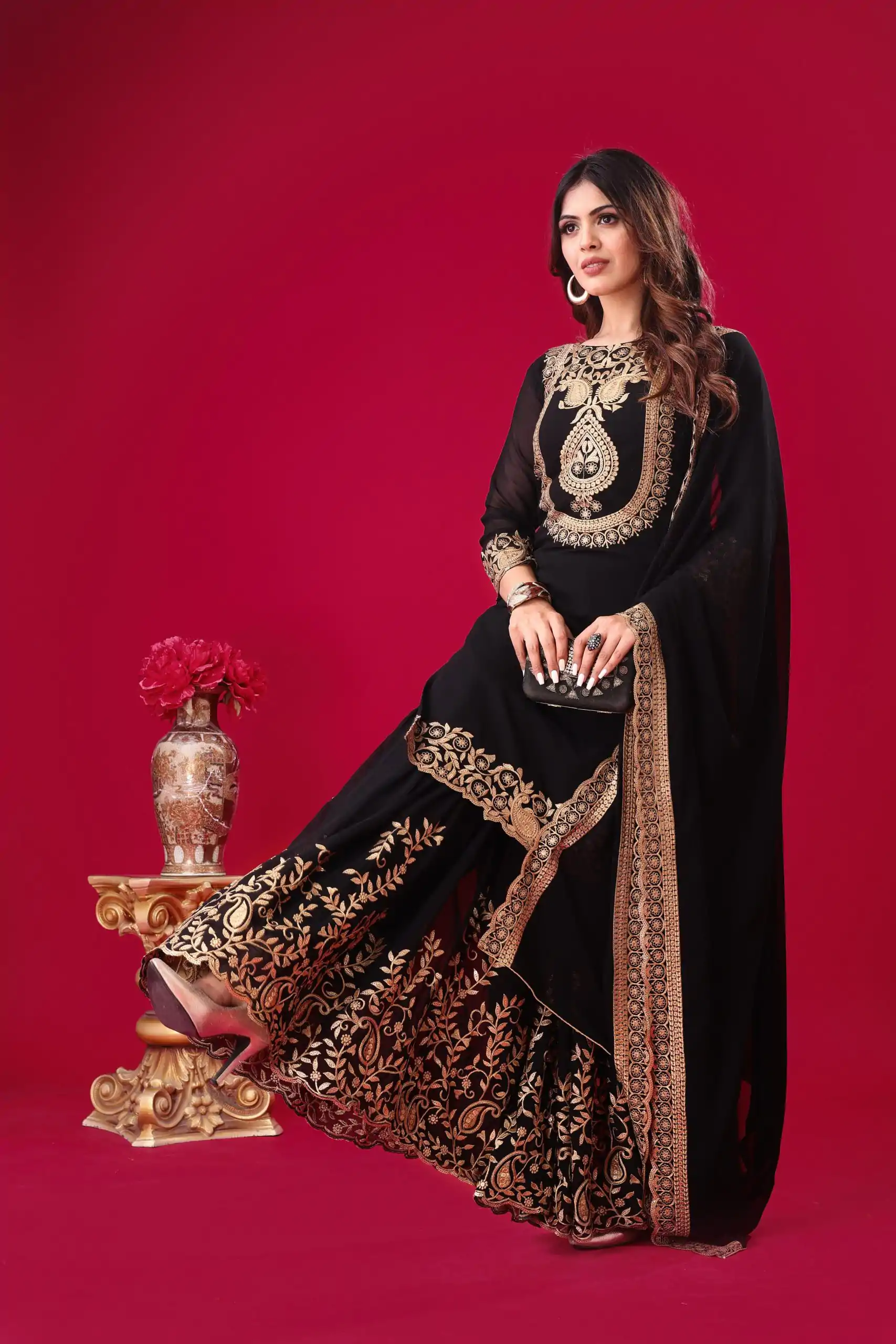 SRK-5242 Black Faux Georgette Embroidery Sequence Work Salwar Suit  Casual, Wedding, Party, Festive, Events Etc.4-6 Working Days@ 2099/-only | Casual Suits, Jump Suits, Salwar suit, Creative suits, Designer Suits, Palazzo Suits, Party Wear Suits, Patiala Suits, Straight Suits