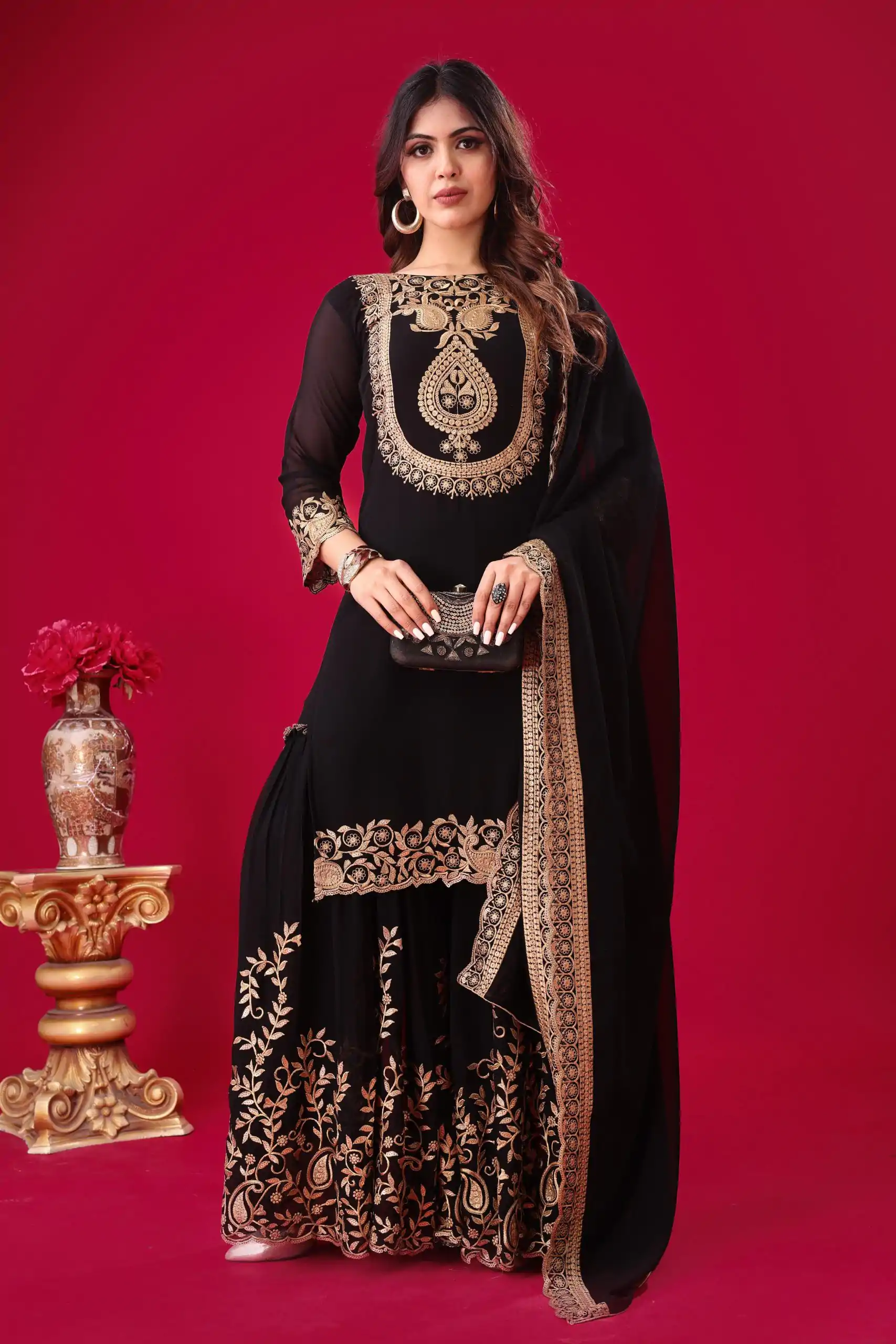 SRK-5242 Black Faux Georgette Embroidery Sequence Work Salwar Suit  Casual, Wedding, Party, Festive, Events Etc.4-6 Working Days@ 2099/-only | Casual Suits, Jump Suits, Salwar suit, Creative suits, Designer Suits, Palazzo Suits, Party Wear Suits, Patiala Suits, Straight Suits