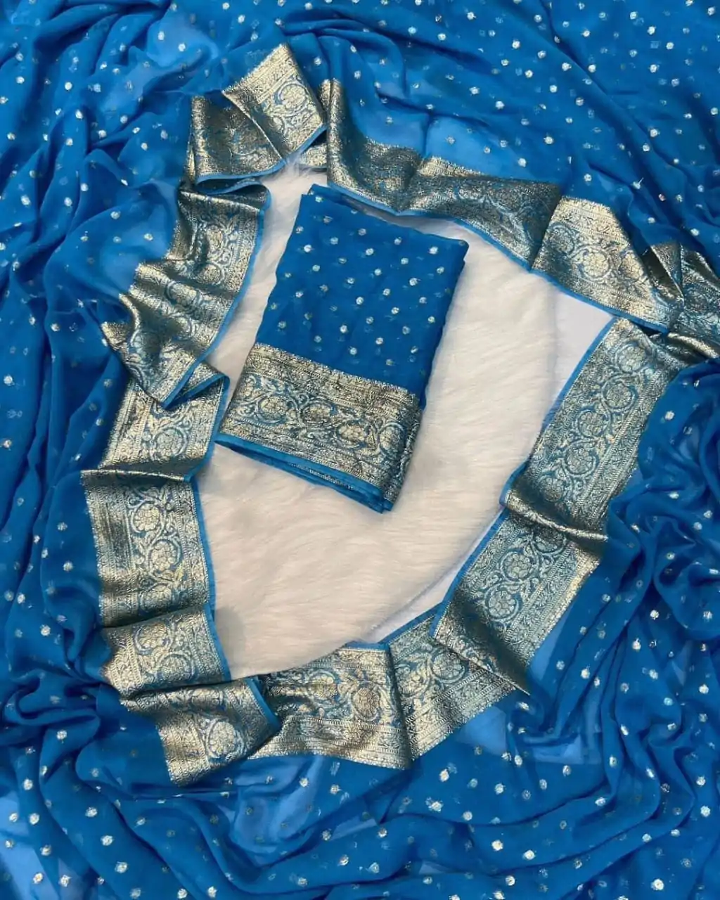 MS Arrival Blue Color Viscose Georgette With Running Blouse Saree Casual, Wedding, Festive, Events . Expected Delivery  4-6 Working Days @1599/- only                                                                                                                                                         | Designer Sarees, Embroidered Sarees, Sarees, Bollywood Sarees, Creative Sarees, Ethnic Saree, Modern Digital sarees, Party Wear Sarees