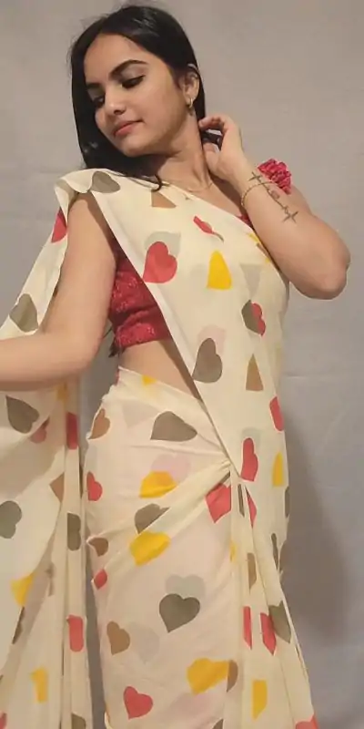 SC 215 Half White Color Soft Georgette Silk Digital Print Heart Design Ready To Wear Saree Wedding, Festive, Events .Expected Delivery 4-6 Working Days@1499                                                                                                                                         | Designer Sarees, Embroidered Sarees, Sarees, Bollywood Sarees, Creative Sarees, Ethnic Saree, Modern Digital sarees, Party Wear Sarees