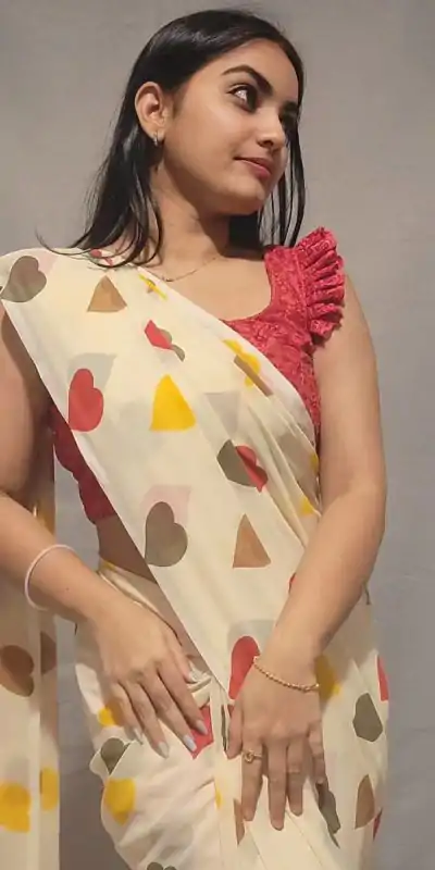 SC 215 Half White Color Soft Georgette Silk Digital Print Heart Design Ready To Wear Saree Wedding, Festive, Events .Expected Delivery 4-6 Working Days@1499                                                                                                                                         | Designer Sarees, Embroidered Sarees, Sarees, Bollywood Sarees, Creative Sarees, Ethnic Saree, Modern Digital sarees, Party Wear Sarees