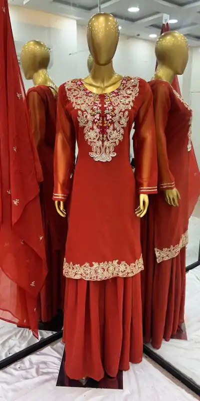 ZSR 3108 Orange Faux Georgette With 5mm Embroidery Sequence Work Salwar Suit Casual, Wedding, Party, Festive, Events Etc.4-6 Working Days@ 1899/-only | Casual Suits, Jump Suits, Salwar suit, Creative suits, Designer Suits, Palazzo Suits, Party Wear Suits, Patiala Suits, Straight Suits