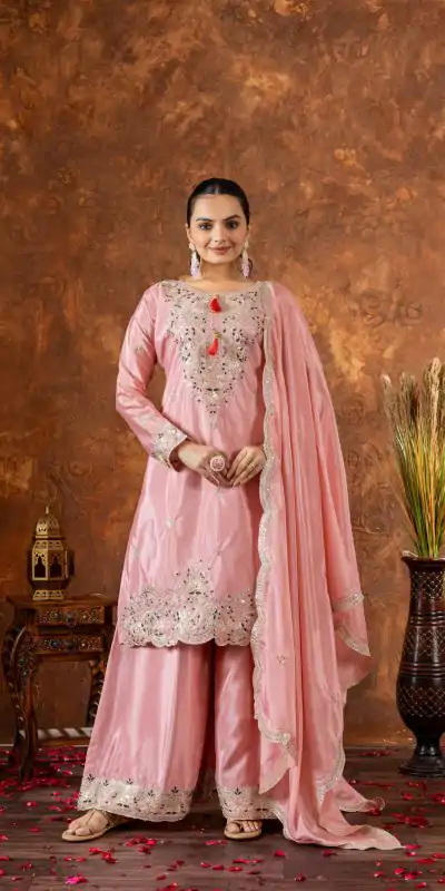 AD 191 Peach Color Chinon Silk Embroidery 3mm Sequence Coding Dori Work Salwar Suit , Wedding, Party, Festive, Events Etc.4-6 Working Days@ 2049/-only | Casual Suits, Jump Suits, Salwar suit, Creative suits, Designer Suits, Palazzo Suits, Party Wear Suits, Patiala Suits, Straight Suits