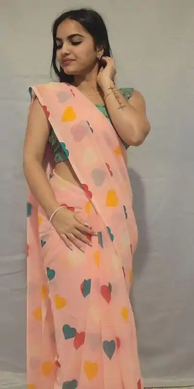 SC 215 Peach Color Soft Georgette Silk Digital Print Heart Design Ready To Wear Saree, Wedding, Festive, Events . Expected Delivery  4-6 Working Days @1499/                                                                                                                                            | Designer Sarees, Embroidered Sarees, Sarees, Bollywood Sarees, Creative Sarees, Ethnic Saree, Modern Digital sarees, Party Wear Sarees