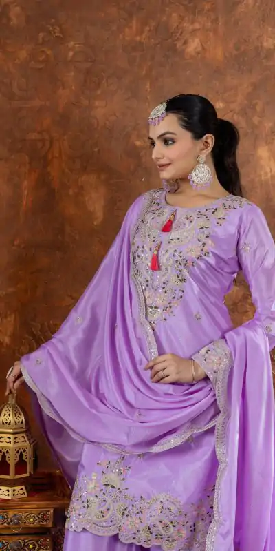 AD 191 Purple Color Chinon Silk Embroidery 3mm Sequence Coding Dori Work Salwar Suit , Wedding, Party, Festive, Events Etc.4-6 Working Days@ 2049/-only | Casual Suits, Jump Suits, Salwar suit, Creative suits, Designer Suits, Palazzo Suits, Party Wear Suits, Patiala Suits, Straight Suits