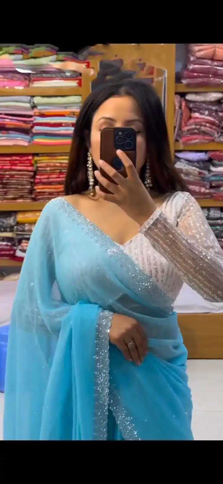 SC 218 Sky Blue Color Georgette Hot Fix Stone Work Saree Casual, Wedding, Festive, Events . Expected Delivery  4-6 Working Days @1449/- only                                                                                                                                             | Designer Sarees, Embroidered Sarees, Sarees, Bollywood Sarees, Creative Sarees, Ethnic Saree, Modern Digital sarees, Party Wear Sarees